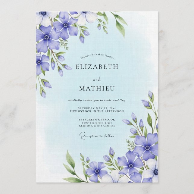 Convite Periwinkle Floral Whimsy Wedding (Frente)