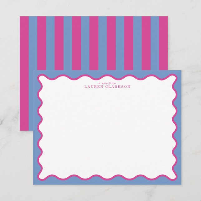 Convite periwinkle & Hot Pink Wavy Border Note Card (Frente/Verso)