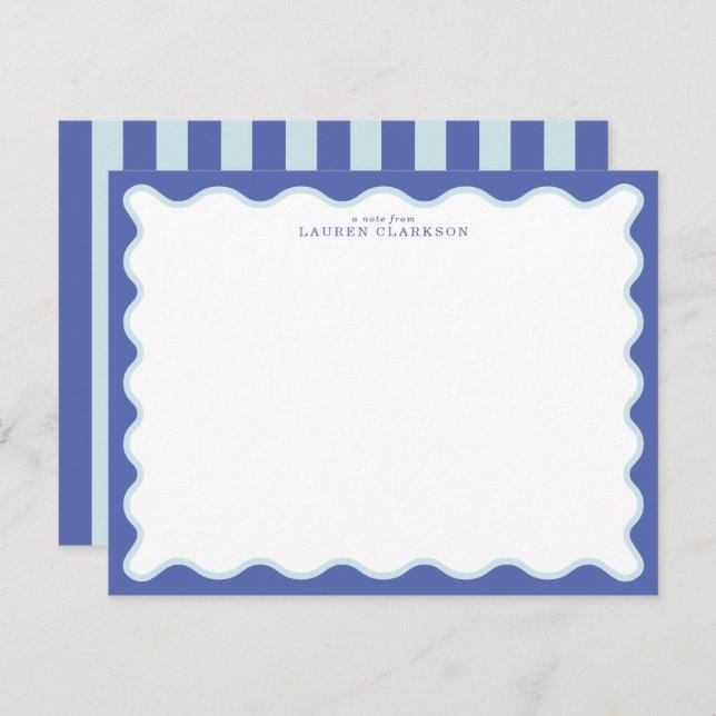 Convite Periwinkle & Icy Blue Wavy Border Note Card (Frente/Verso)