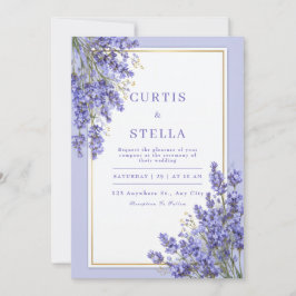 Convite Periwinkle Lavender Romantic Gold Frame Wedding