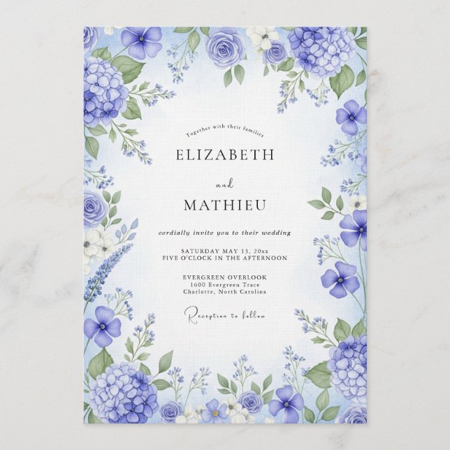 Convite Periwinkle Painterly Bloom Wedding (Frente)