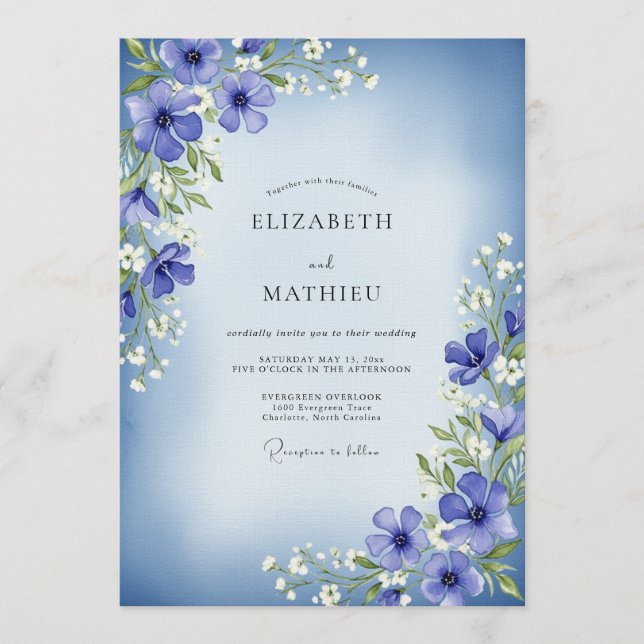 Convite Periwinkle Painterly Floral Enchantment Wedding (Frente)