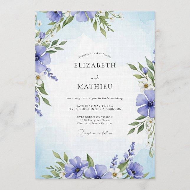 Convite Periwinkle Painterly Floral Wedding (Frente)