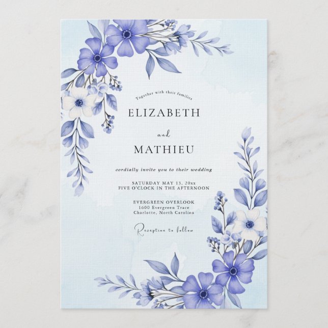 Convite Periwinkle Painterly Flourish Wedding (Frente)