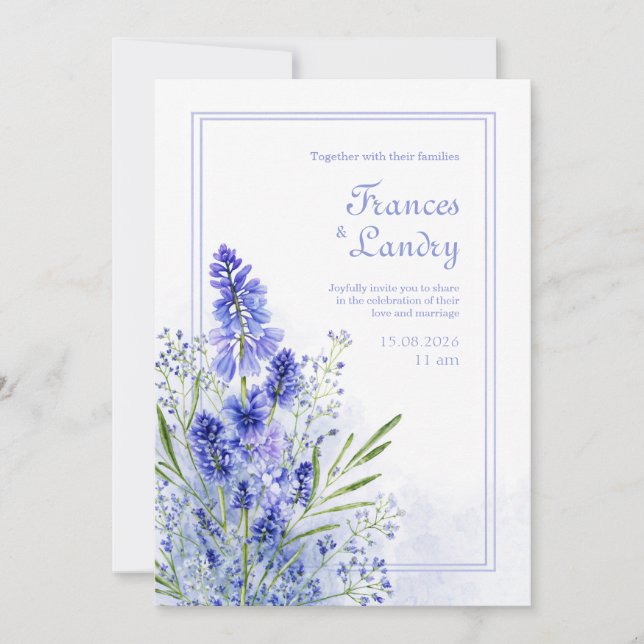 Convite Periwinkle Watercolor Botanical Muscari Frame (Frente)