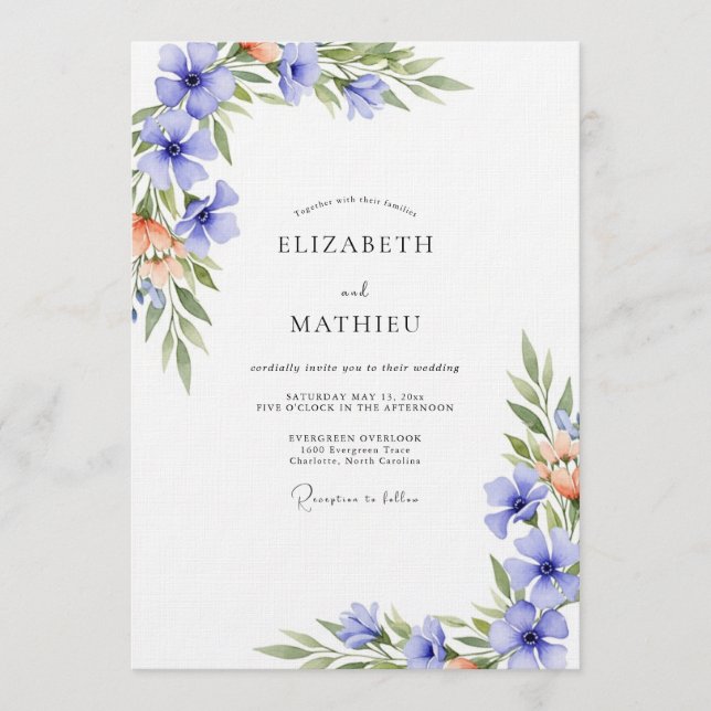 Convite Periwinkle Watercolor Flourish Wedding (Frente)