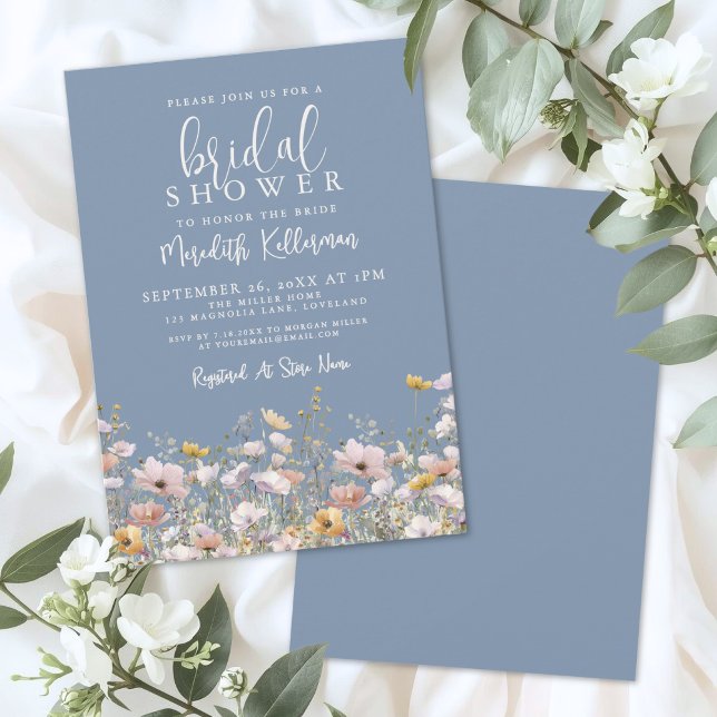 Convite Periwinkle Wildflower Bridal Shower (Periwinkle Wildflower Bridal Shower Invitation)
