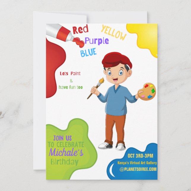 Convite Permite Paint Birthday Invitation Card (Boy) (Frente)