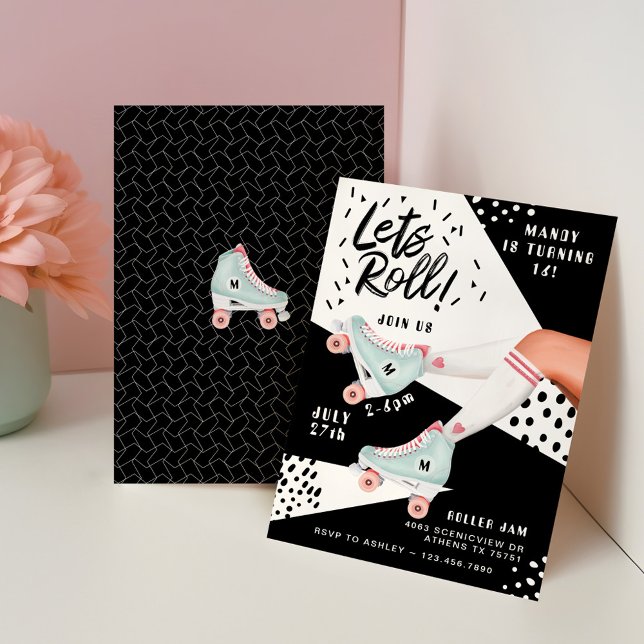 Convite Permite Rolar A Tela De Rollerskagem De Retorno De (Lets Roll Fun Retro Throwback Rollerskating Vibe Invitation)