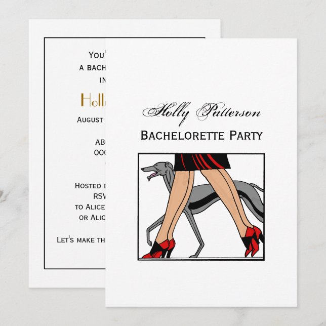 Convite Pernas Art Deco Mulheres Greyhound Whippet Cão R (Frente/Verso)