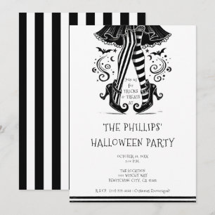 Convite Pernas de Bruxa Preto e Branco Festa de Halloween
