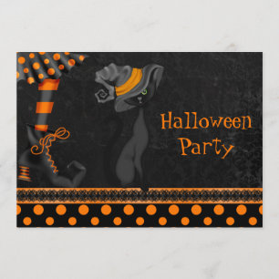 Convite Pernas de Bruxas e Festa de Gato Bonito no Hallowe