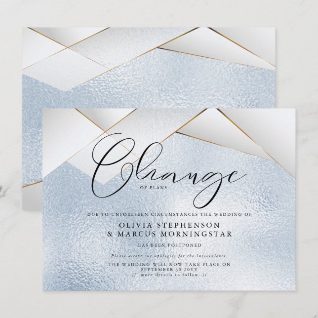 Convite Pérola Azul Celeste Facetas Casamento Adiado (Frente/Verso)