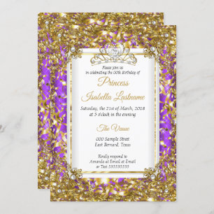 Convite Pérola Branca Dourada Roxa Festa de aniversário Ti