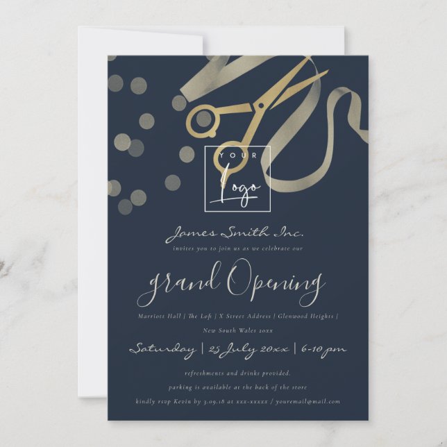 CONVITE PÉROLA CINZA FITA PRATA TESOURA GRAND OPENING (Frente)