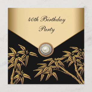 Convite Pérola de Bambu Dourado Festa de Aniversário Asiát