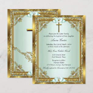 Convite Pérola Dourada Damask Cruz Batismo Batizado 3