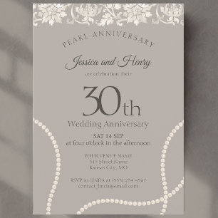 Convite Pérola Elegante 30º aniversário de casamento taupe