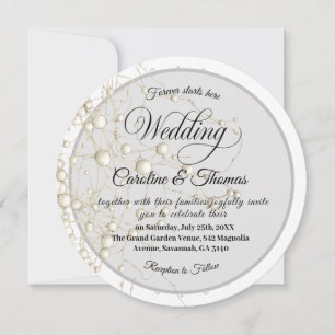 Convite Pérola Elegante Dourado Casamento Rômantico Pérola