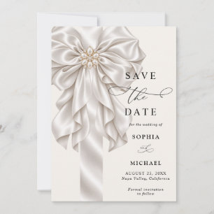 Convite Pérola Laço de Cetim Elegante Casamento Salve A Da