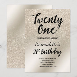 Convite pérola marfim glitter ombre aniversário de 21 anos