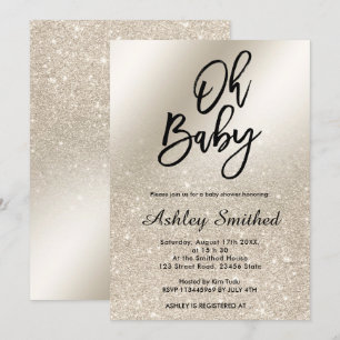 Convite pérola marfim glitter ombre metálico Oh chá de 