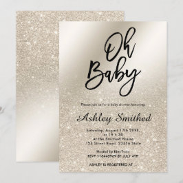 Convite pérola marfim glitter ombre metálico Oh chá de fra