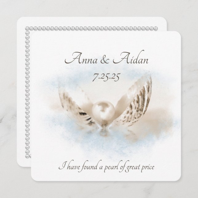 Convite Pérola No Casamento De Seashell (Frente/Verso)