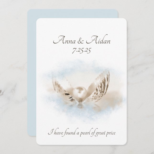 Convite Pérola No Casamento De Seashell (Frente/Verso)