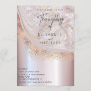 Convite Pérola ouro rosa mármore ágata caligrafia metálica