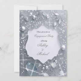 Convite pérola prata festa de noivado brilho lantejoulas