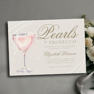 Convite Pérola Prosecco - Chá de panela rosa-bolha Ecru