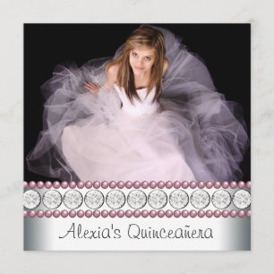 Convite Pérola Rosa Branco Rosa Foto Quinceanera