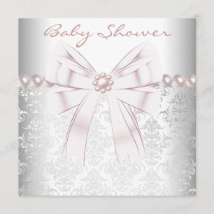 Convite Pérola Rosa Damask Baby Girl Chá