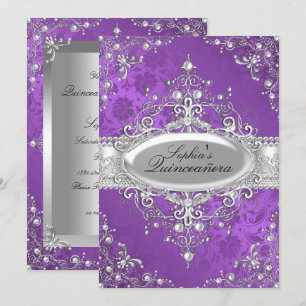 Convite Pérola Roxa Glamour Vintage Quinceanera