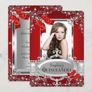 Convite Pérola Vermelha e Lazo de Seda Quinceanera Glamour