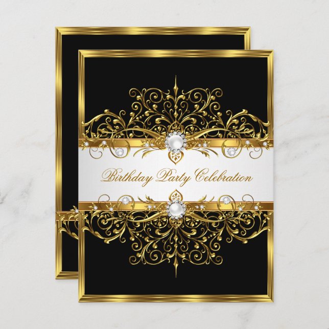 Convite Pérolas Bolsa mensageifesta de aniversario elegant (Frente/Verso)