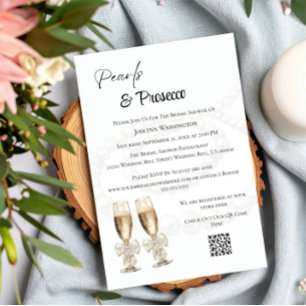 Convite Pérolas Brancas Elegantes e Chá de panela Prosecco