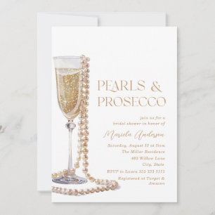 Convite Pérolas de Aquarela Elegantes e Sho Prosecco Brida