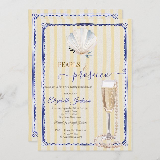 Convite Pérolas de Cana e Corante Amarelo Prosecco (Frente/Verso)