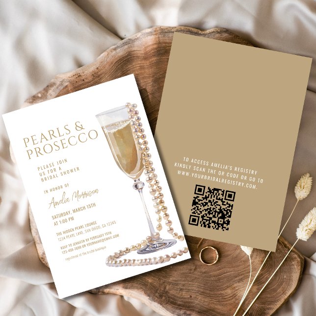 Convite Pérolas de código QR e Chá de panela Prosecco (Criador carregado)