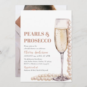 Convite Pérolas de Foto Elegantes e Chá de panela Prosecco