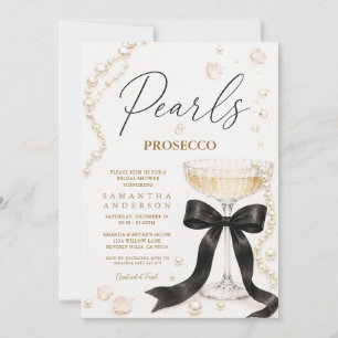 Convite Pérolas de Laço Preto & Prosecco Elegante Coquete