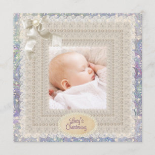 Convite Pérolas de Renda de Marfim Rosa Roxo Meninas Foto 