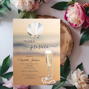 Convite Pérolas de Seashell em Praia e Prosecco