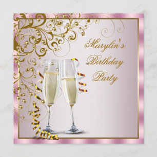 Convite Pérolas Douradas cor-de-rosa Douradas Festa de Ani