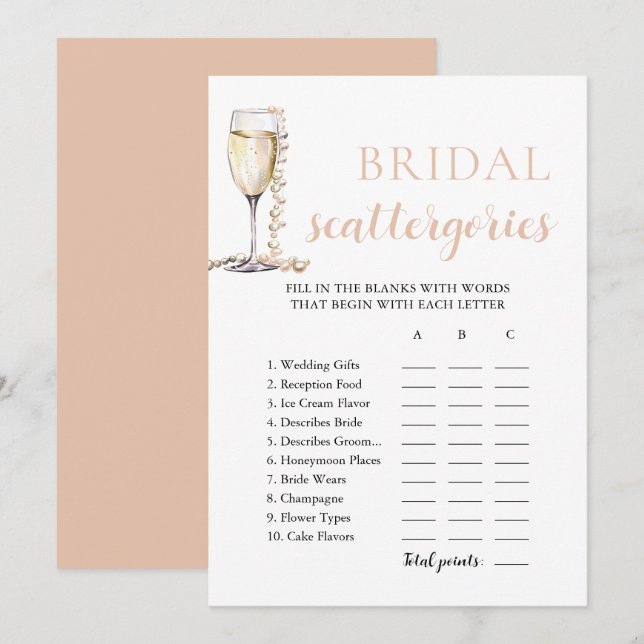 Convite Pérolas Douradas e Jogo Bridal Scattegories Prosec (Frente/Verso)