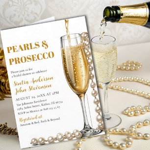 Convite Pérolas Douradas Elegantes e Casamento Prosecco