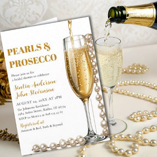 Convite Pérolas Douradas Elegantes e Casamento Prosecco