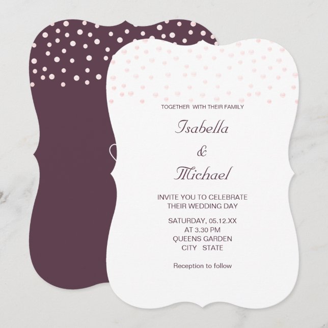 Convite Pérolas Dourado Rosa em Cassis e Casamento Branco (Frente/Verso)